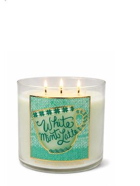 Bath & Body Works White Mint Latte‎ 3 Wick Candle Natural Essential Oils